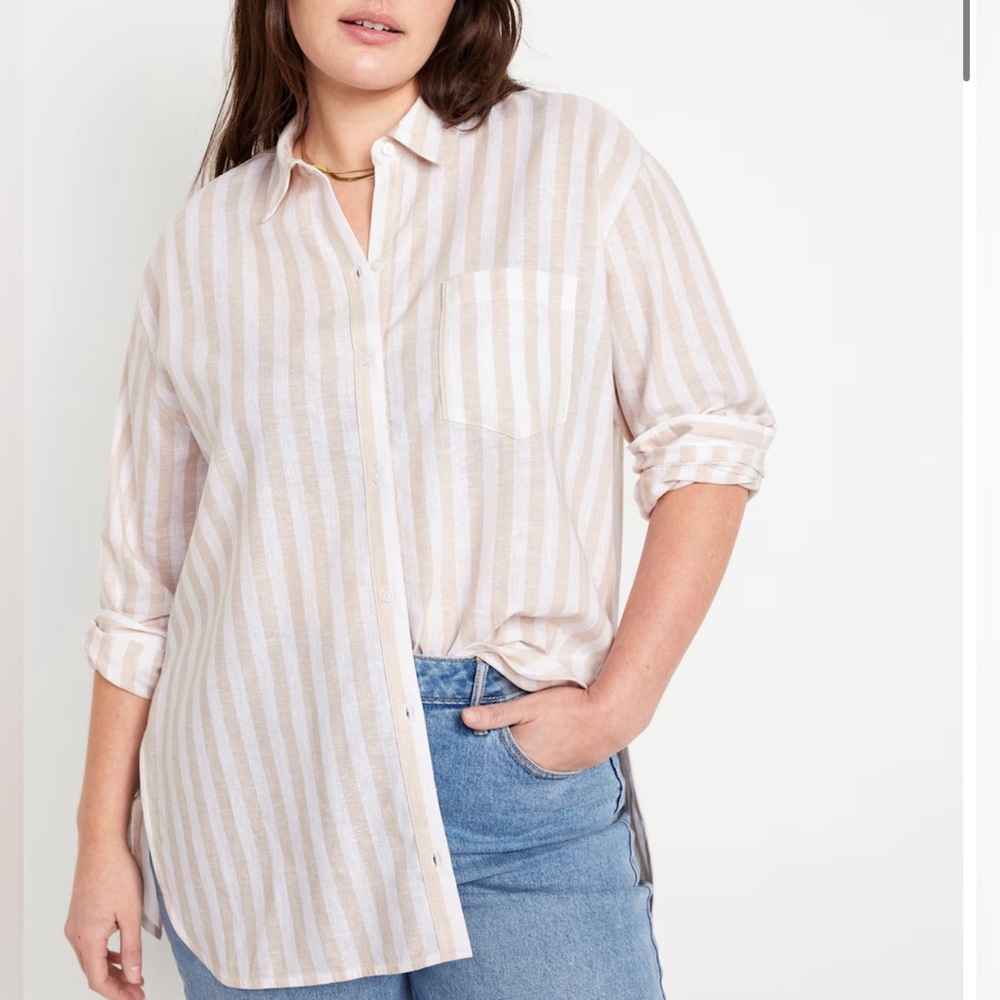 Old Navy ran & white striped linen button down